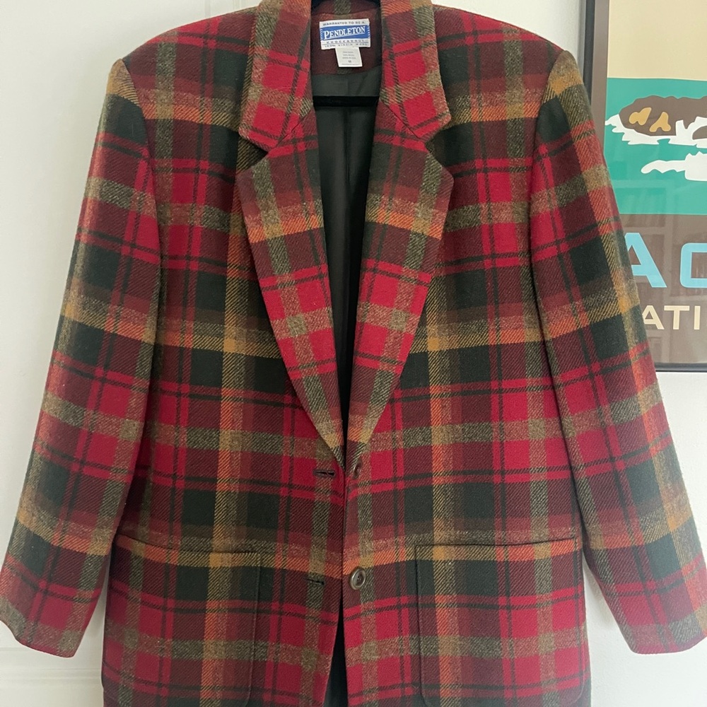 Vintage Pendleton Red and Green Plaid Wool Blazer